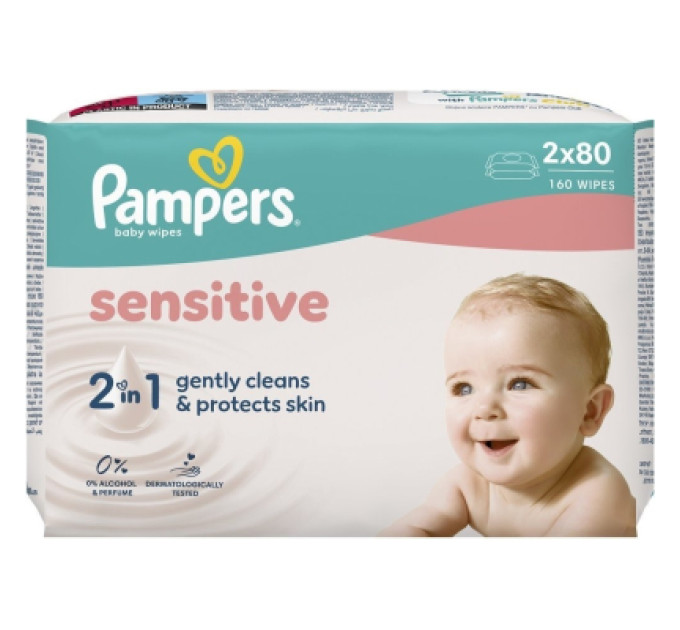 Pampers Дитячі вологі серветки Pampers Sensitive 3 x 80 шт (240 шт) (8006530134521)