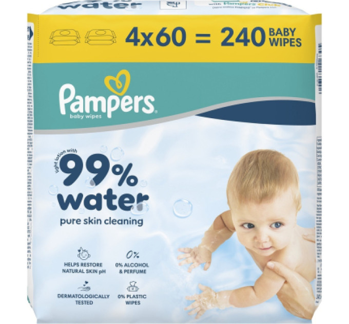 Pampers Дитячі вологі серветки Pampers 99 Water, 240 шт (8006530116305)