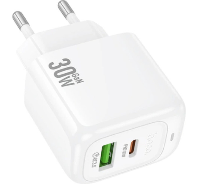 HOCO Зарядний пристрій HOCO CS55A 1xUSB-C PD30W + 1xUSB QC3.0 white (6942007631549)