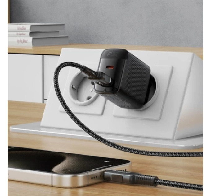 Acefast Зарядний пристрій Acefast A106 1xUSB-C PD45W + 1xUSB QC3.0 GaN black (6974316284031)