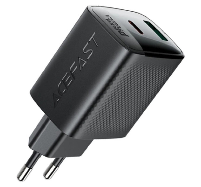 Acefast Зарядний пристрій Acefast A106 1xUSB-C PD45W + 1xUSB QC3.0 GaN black (6974316284031)