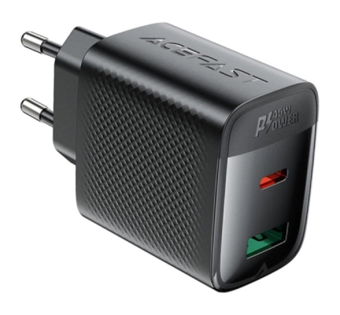 Acefast Зарядний пристрій Acefast A106 1xUSB-C PD45W + 1xUSB QC3.0 GaN black (6974316284031)