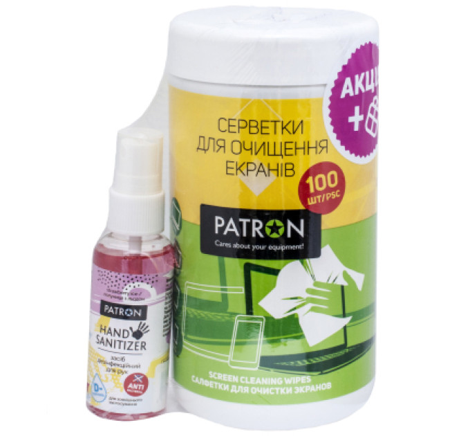 Patron Універсальний чистячий набір Patron Screen wipes 100pcs F3-027 + Hand sanitizer 50ml (CS-PN-F3-050-2)