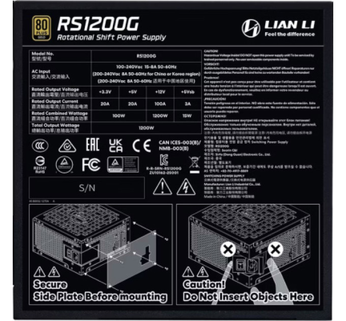 Lian Li Блок живлення Lian Li 1200W RS Gold (G9P.RS1200G.BH00.EU)