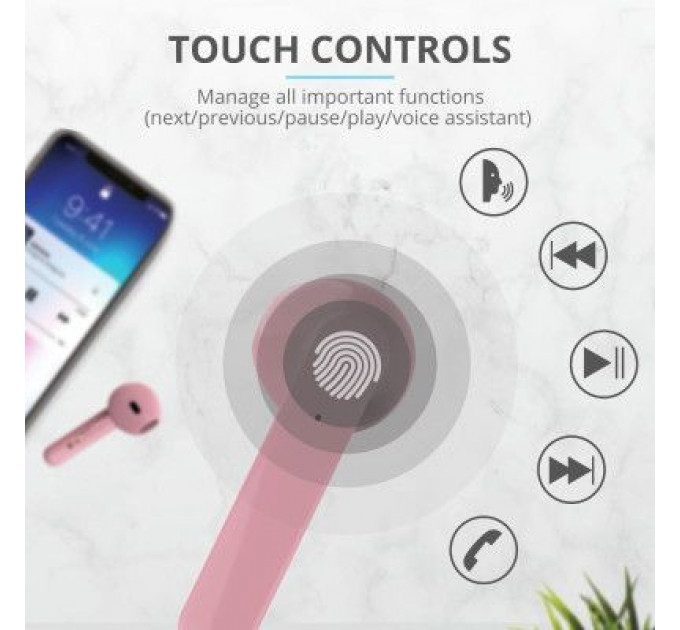Навушники Trust Primo Touch True Wireless Mic Pink (23782)