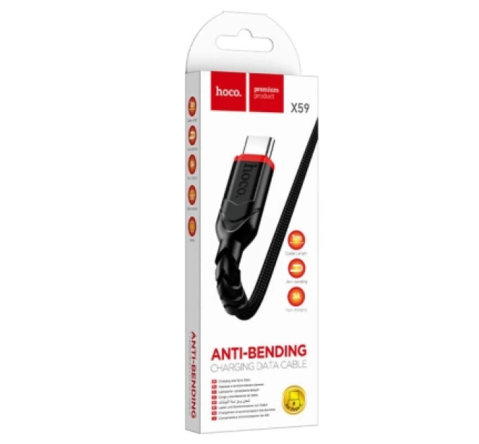 HOCO Дата кабель USB 2.0 AM to USB-C 1.0m 3A nylon X59 black HOCO (6931474744920)