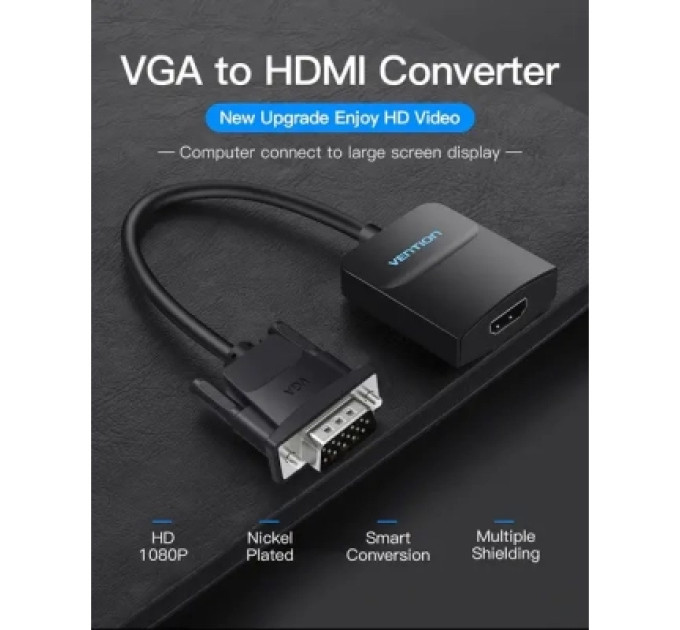 Vention Перехідник VGA 15F to HDMI M 1080P 60Hz 3,5mm Audio 0.15m Vention (ACNBB)