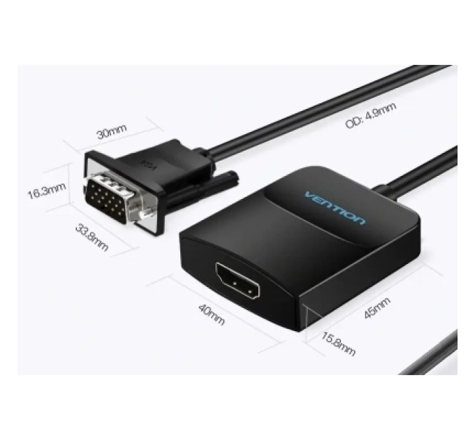 Vention Перехідник VGA 15F to HDMI M 1080P 60Hz 3,5mm Audio 0.15m Vention (ACNBB)