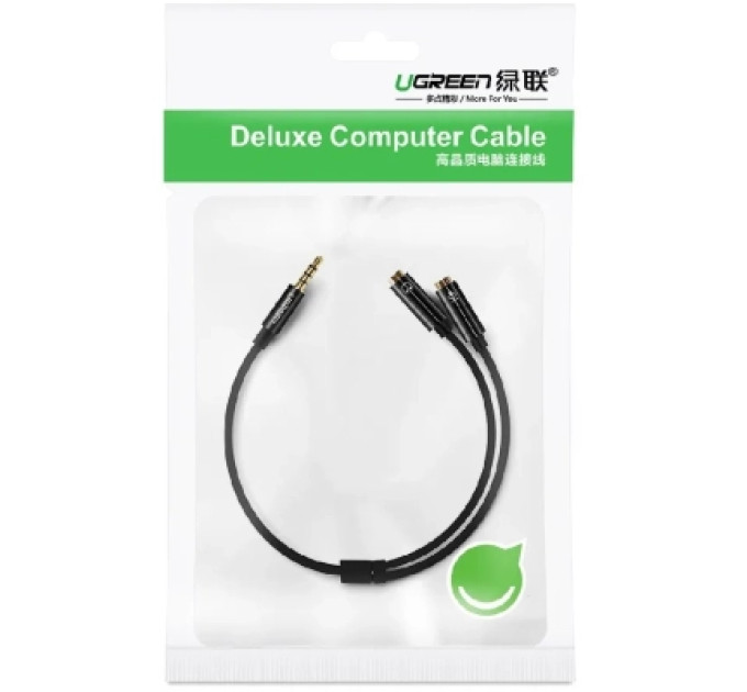 Ugreen Кабель мультимедійний 3.5mm M to 2x3.5mm F 0.2m AV141 black Ugreen (30619)