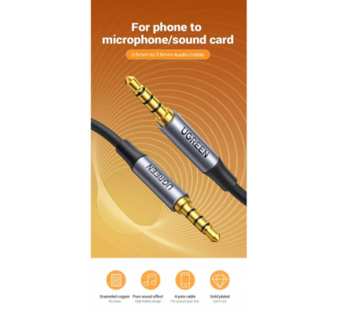 Ugreen Кабель мультимедійний 3.5mm M to 3.5mm M 2.0m (4pin) AV183 gray Ugreen (20782)