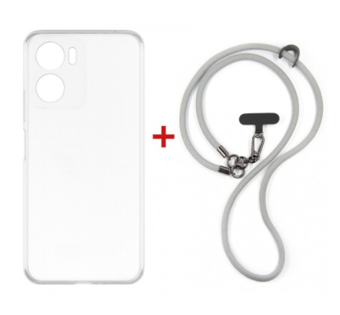 Dengos Чохол до мобільного телефона Dengos Case + Cross-body Strap Motorola G06/G06 Power Clear+Grey (DG-KM-CCRB-29)