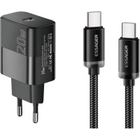 Зарядний пристрій Essager USB-C PD20W + cable USB-C to USB-C 60W black (E20JSB1-SYTT1-T)