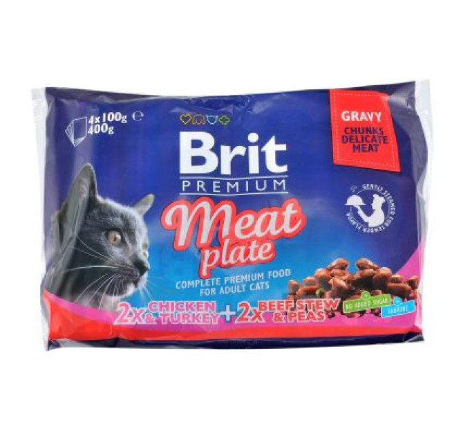 Вологий корм для кішок Brit Premium Cat м'ясна тарілка 4 шт по 100 г (8595602506262)
