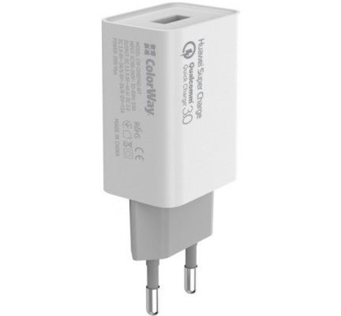Зарядний пристрій ColorWay 1USB Huawei Super Charge/Quick Charge 3.0, 4A (20W) (CW-CHS014Q-WT)