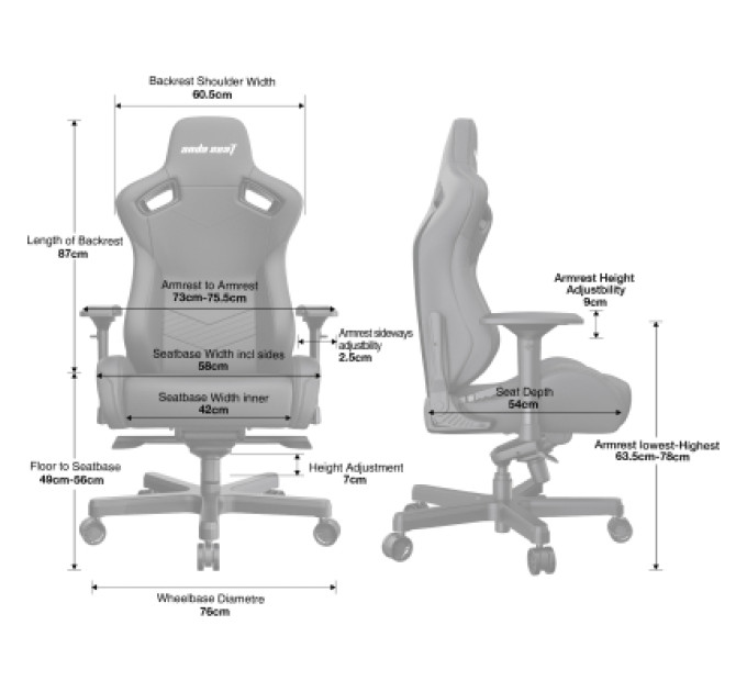 Крісло ігрове Anda Seat Kaiser 2 Size XL Black (AD12XL-07-B-PV-B01)