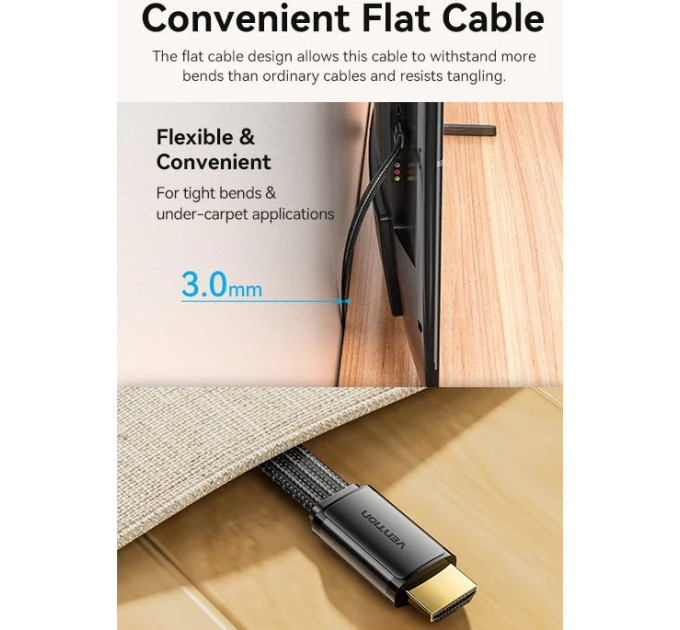 Vention Кабель мультимедійний HDMI to HDMI 2.0m V2.1 8K 60Hz flat Vention (ALKBH)