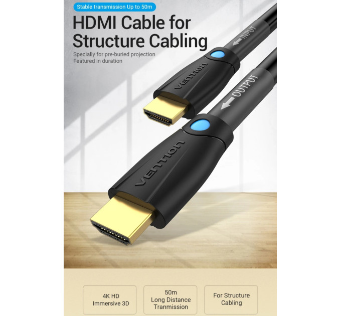 Vention Кабель мультимедійний HDMI to HDMI 8.0m V2.0 Engineering 4K 60Hz 18Gbps HD 7.1 PVC Black Vention (AAMBK)