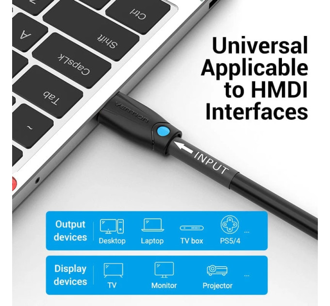 Vention Кабель мультимедійний HDMI to HDMI 8.0m V2.0 Engineering 4K 60Hz 18Gbps HD 7.1 PVC Black Vention (AAMBK)