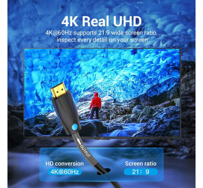 Vention Кабель мультимедійний HDMI to HDMI 8.0m V2.0 Engineering 4K 60Hz 18Gbps HD 7.1 PVC Black Vention (AAMBK)