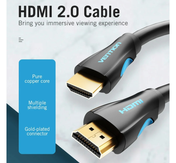 Vention Кабель мультимедійний HDMI to HDMI 15.0m V2.0 4K 30Hz PVC Vention (VAA-M02-B1500)