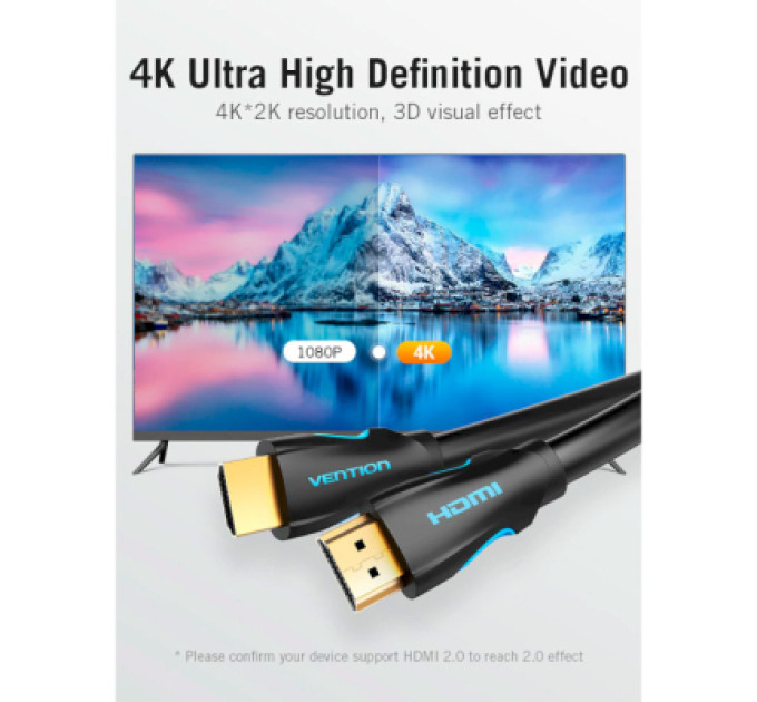 Vention Кабель мультимедійний HDMI to HDMI 15.0m V2.0 4K 30Hz PVC Vention (VAA-M02-B1500)
