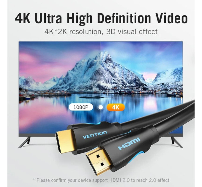 Vention Кабель мультимедійний HDMI to HDMI 15.0m V2.0 4K 30Hz PVC Vention (VAA-M02-B1500)