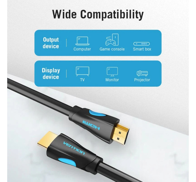 Vention Кабель мультимедійний HDMI to HDMI 15.0m V2.0 4K 30Hz PVC Vention (VAA-M02-B1500)