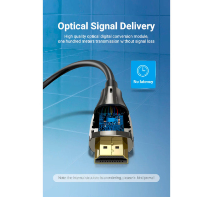 Кабель мультимедійний HDMI to HDMI 50.0m V2.0 Optical 4K 60Hz 18Gbps Dolby 7.1 PVC Black Zinc Alloy Vention (ALABX)