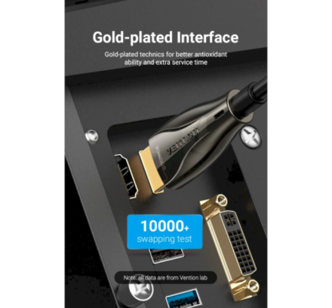 Кабель мультимедійний HDMI to HDMI 50.0m V2.0 Optical 4K 60Hz 18Gbps Dolby 7.1 PVC Black Zinc Alloy Vention (ALABX)