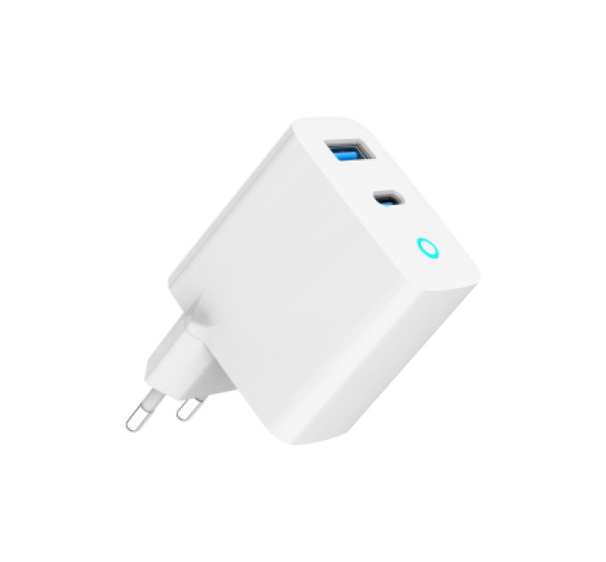 Зарядний пристрій Gembird 1хUSB-A (QC3.0 18W) + 1xType-C (PD 65W) white (TA-UC-PDQC65L-W-01)