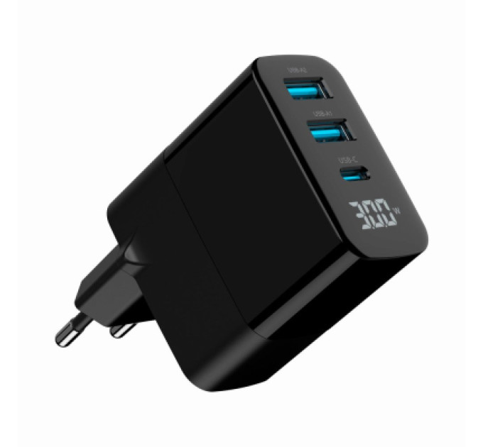 Зарядний пристрій Gembird 2хUSB-A (QC3.0 18W) + 1хType-C (PD20W) LCD black (TA-UC-PDQC30LCD-BK-02)