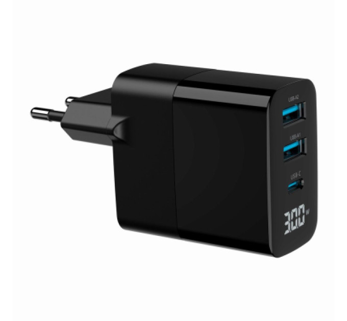 Зарядний пристрій Gembird 2хUSB-A (QC3.0 18W) + 1хType-C (PD20W) LCD black (TA-UC-PDQC30LCD-BK-02)