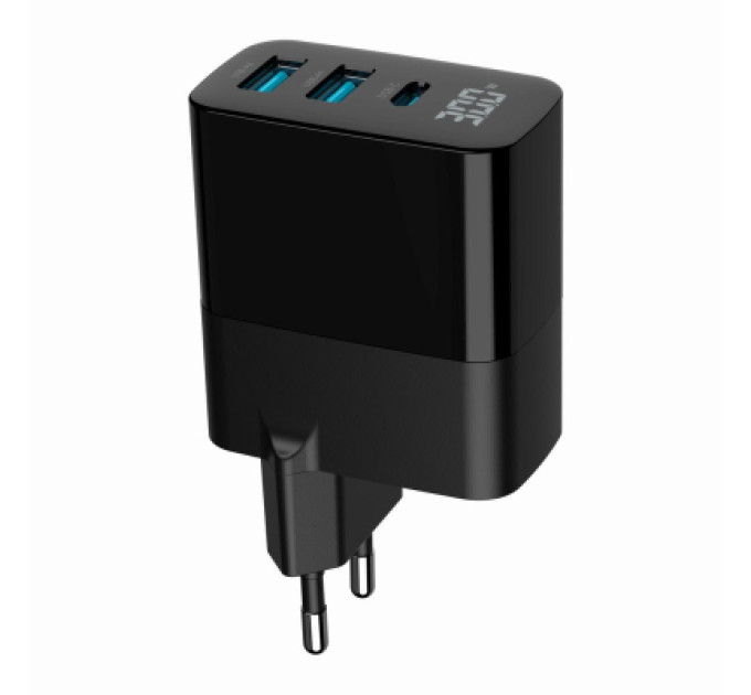 Зарядний пристрій Gembird 2хUSB-A (QC3.0 18W) + 1хType-C (PD20W) LCD black (TA-UC-PDQC30LCD-BK-02)