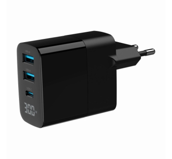 Зарядний пристрій Gembird 2хUSB-A (QC3.0 18W) + 1хType-C (PD20W) LCD black (TA-UC-PDQC30LCD-BK-02)