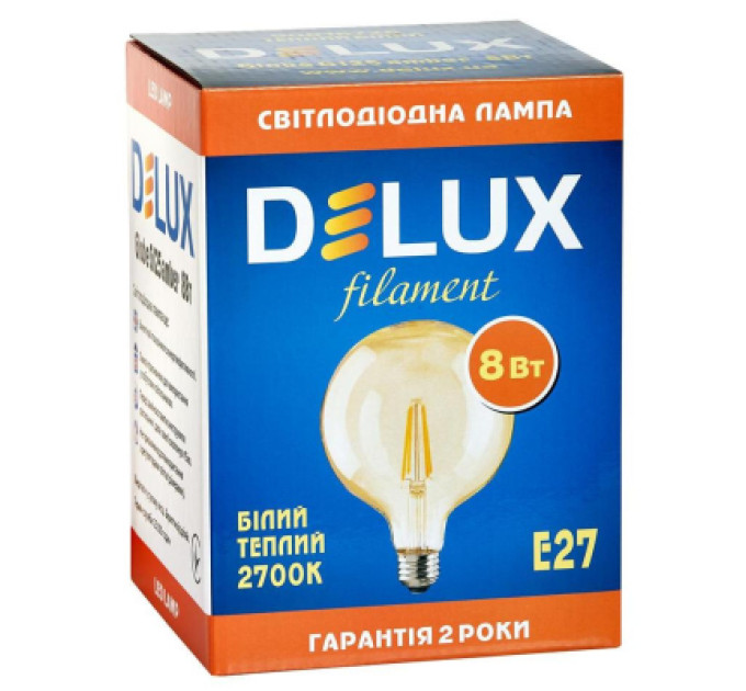 Delux Лампочка Delux Globe G125 8Вт E27 2700К amber filament (90016726)