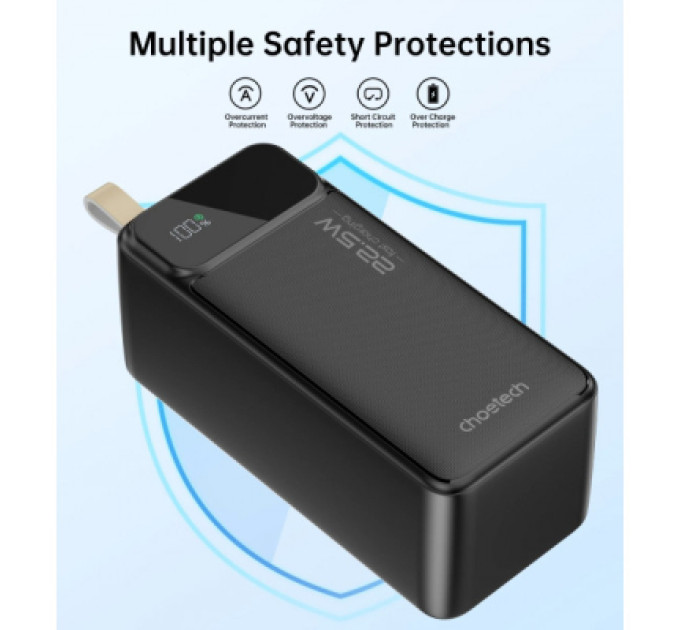 Choetech Батарея універсальна Choetech 50000mAh, PD QC/3.0/22.5W, USB-C In/out, 2*USB-A (B732-ACBK)