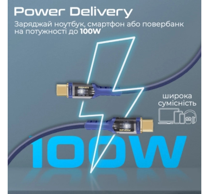 Дата кабель USB-C to USB-C lucidline-cc120.navy Promate (lucidline-cc120.navy)