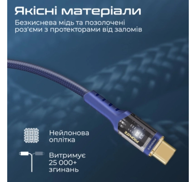 Дата кабель USB-C to USB-C lucidline-cc120.navy Promate (lucidline-cc120.navy)