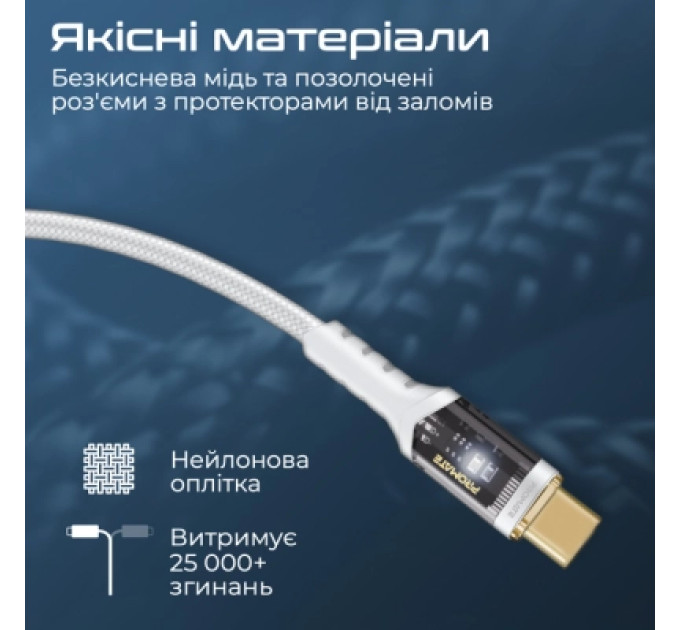 Дата кабель USB-C to USB-C lucidline-cc120.white Promate (lucidline-cc120.white)