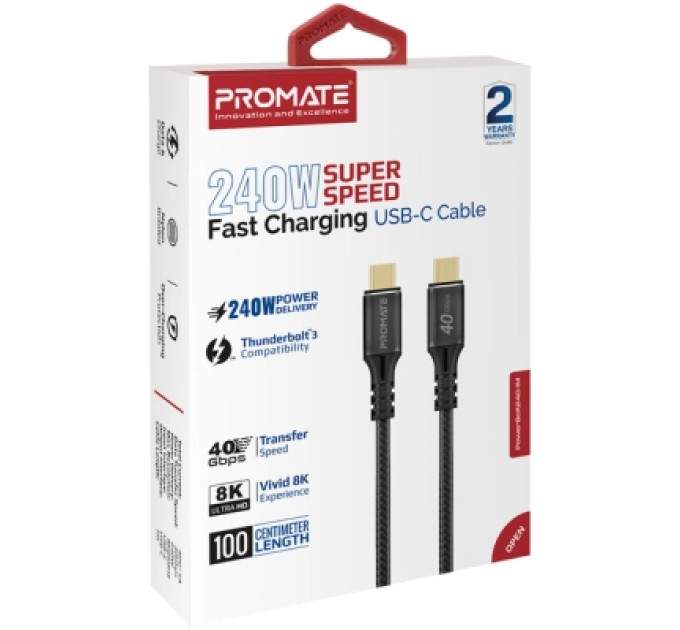 Дата кабель USB-C to USB-C powerbolt240-1m.black Promate (powerbolt240-1m.black)