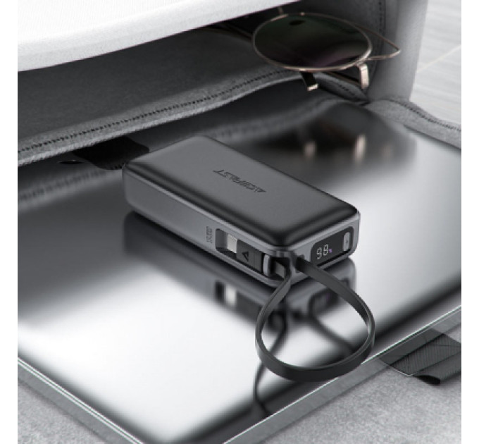 Acefast Батарея універсальна Acefast 10000mAh 30W PD, USB-C witch cable, USB-A, Li-Pol, M7 Black (6974316283379)