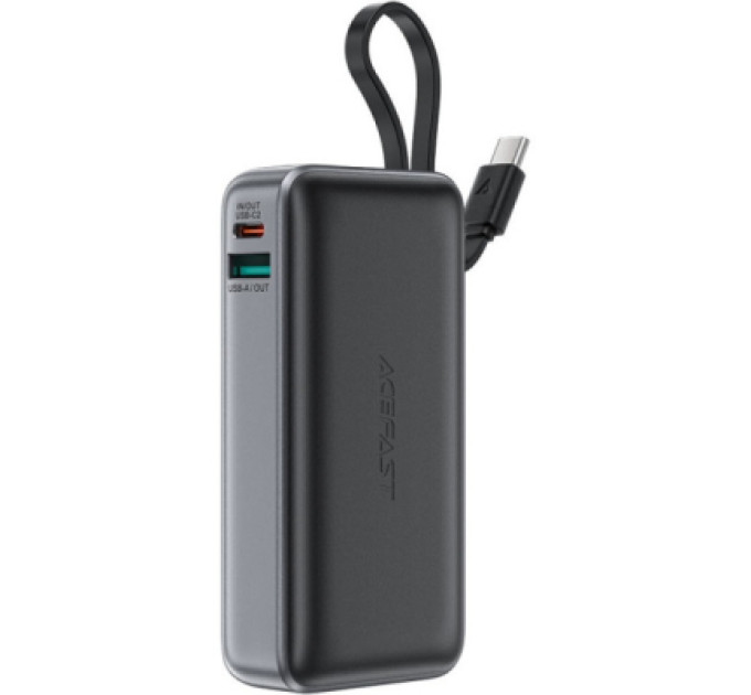Acefast Батарея універсальна Acefast 10000mAh 30W PD, USB-C witch cable, USB-A, Li-Pol, M7 Black (6974316283379)