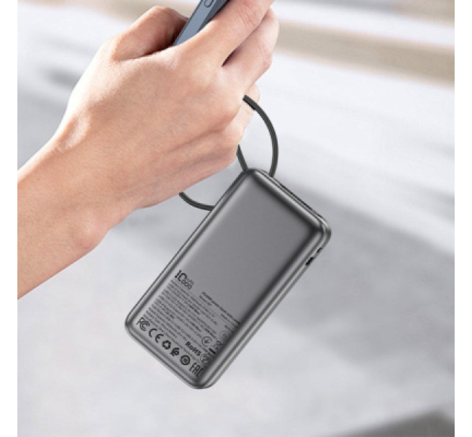Acefast Батарея універсальна Acefast 10000mAh 30W PD, USB-C witch cable, USB-A, Li-Pol, M7 Black (6974316283379)