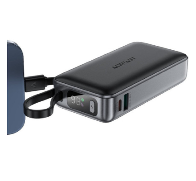 Acefast Батарея універсальна Acefast 10000mAh 30W PD, USB-C witch cable, USB-A, Li-Pol, M7 Black (6974316283379)