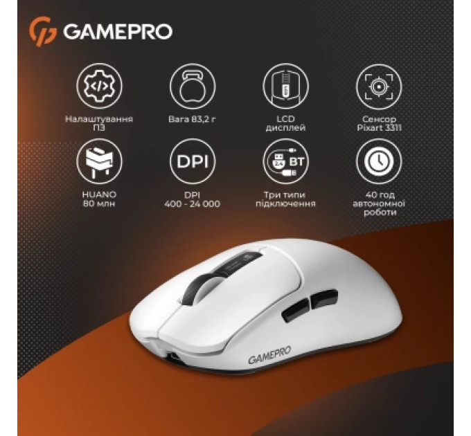 Мишка GamePro Genesis Ranker Wireless/Bluetooth/USB White (GM012W)