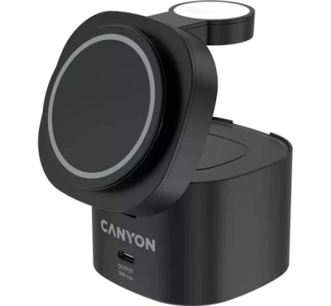 Зарядний пристрій Canyon 4-in-1 wireless charging stand 30W + cable 1.0m black (CNS-WCS405BW/A)