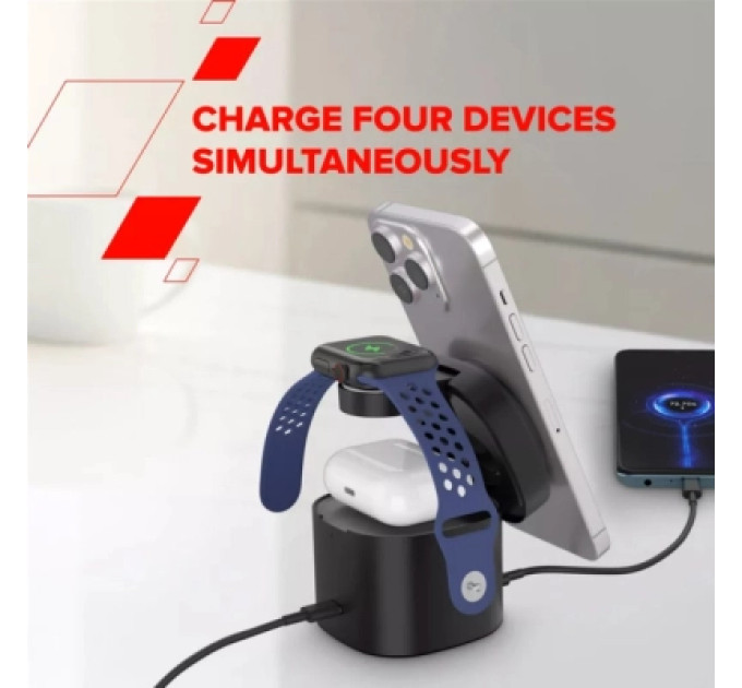 Зарядний пристрій Canyon 4-in-1 wireless charging stand 30W + cable 1.0m black (CNS-WCS405BW/A)