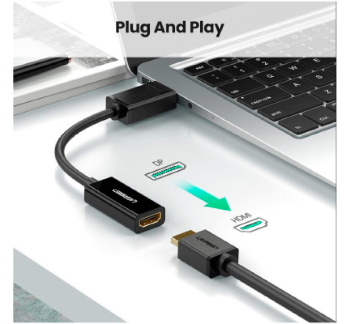 Перехідник Display Port M to HDMI F 4K30Hz black Ugreen (40363)
