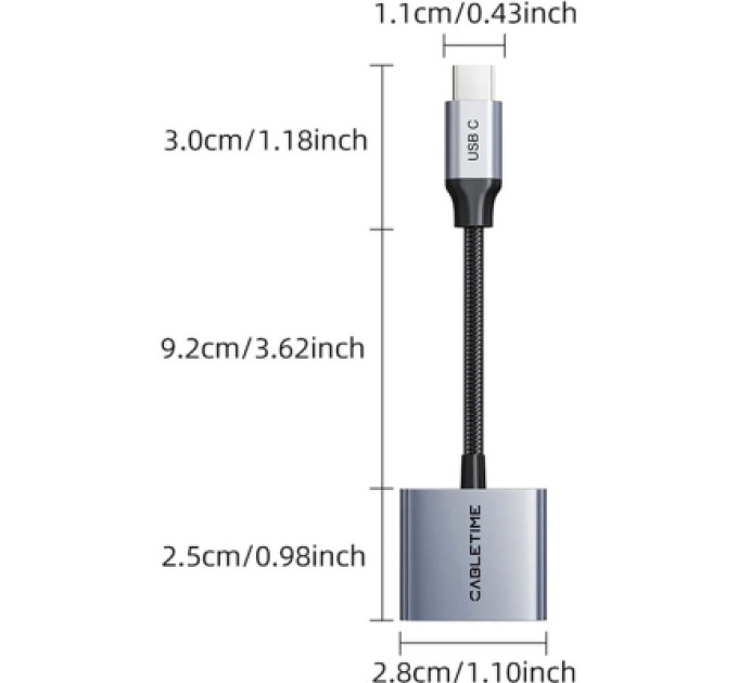 Перехідник USB-C M to USB-C F Audio + USB-C F PD60W Cabletime (CA915781)
