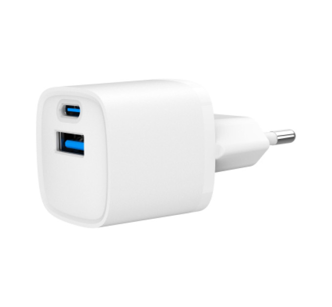 Зарядний пристрій Gembird 1xUSB-C PD20W + 1xUSB QC3.0 white (TA-UC-PDQC20-W-01)